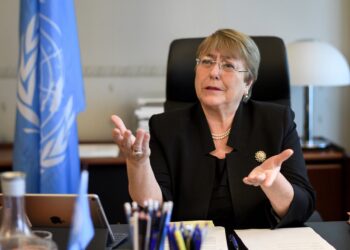 Former Chilean president Michelle Bachelet speaks from her office at the Palais Wilson on her first day as new United Nations (UN) High Commissioner for Human Rights in Geneva, Switzerland, September 3, 2018.  Fabrice Coffrini/Pool via REUTERS