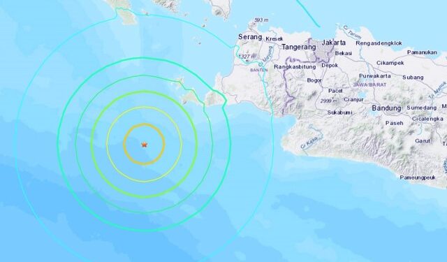 La Libertad (El Salvador), 02/08/2019.- A handout shake map made available by the United States Geological Survey, USGS, shows the location of a magnitude 6.8 earthquake which struck at a depth of 42.8 km at 105km WSW of Tugu Hilir, Indonesia, 02 August 2019. A tsunami warning has been issued. There were no immediate reports of casulties or damage. (Terremoto/sismo, Estados Unidos) EFE/EPA/USGS / HANDOUT HANDOUT EDITORIAL USE ONLY