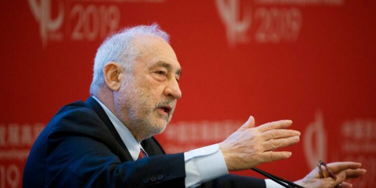 Columbia University Professor Joseph Stiglitz speaks at the China Development Forum in Beijing on March 24, 2019. (Photo by THOMAS PETER / POOL / AFP)