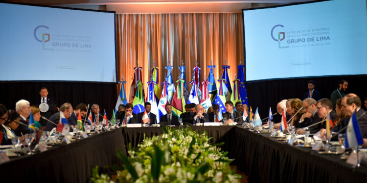 General view of the members of the Lima Group regional bloc during a meeting in Buenos Aires, Argentina July 23, 2019. Argentine Foreign Ministry/Handout via REUTERS ATTENTION EDITORS - THIS IMAGE HAS BEEN SUPPLIED BY A THIRD PARTY