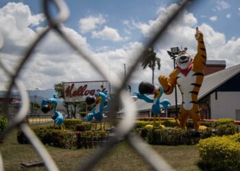 VEN10. MARACAY (VENEZUELA), 16/05/2018.- Vista exterior de las instalaciones de la planta de Kellogg, hoy, miércoles 16 de mayo de 2018, en Maracay (Venezuela). El presidente de Venezuela, Nicolás Maduro, confirmó ayer el cierre de la estadounidense Kellogg en el país y anunció que pedirá el código rojo a la Interpol para sus dueños y accionistas por marcharse del país de forma "ilegal". La compañía estadounidense comunicó ayer a sus trabajadores en Venezuela el cese de sus operaciones de manera indefinida, debido a la crisis económica que atraviesa el país caribeño, la peor en toda su historia contemporánea. EFE/Miguel Gutiérrez