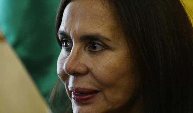 Bolivian Foreign Minister Karen Longaric speaks during an interview with AFP in La Paz on November 29, 2019. (Photo by AIZAR RALDES / AFP)