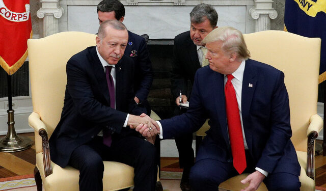 U.S. President Donald Trump meets with Turkey's President Tayyip Erdogan in the Oval Office of the White House in Washington, U.S., November 13, 2019. REUTERS/Tom Brenner?