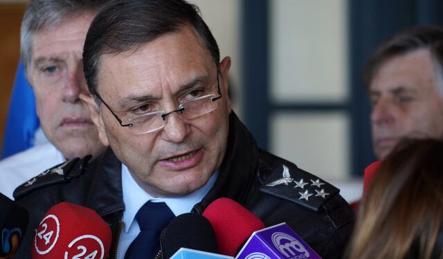 Chilean Air Force General Commander Arturo Merino speaks during a press conference about the Chilean Air Force C-130 Hercules cargo plane that went missing in the sea between the southern tip of South America and Antarctica Monday, at the Chabunco Military base in Punta Arenas, Chile, on December 10, 2019. - Rescue planes and ships on Tuesday searched the open sea between the southern tip of South America and Antarctica for a Chilean Air Force plane that went missing with 38 people aboard. (Photo by Pablo COZZAGLIO / AFP)