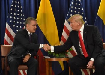President Iván Duque(L) of Colombia meets with US President Donald Trump at the United Nations in New York September 25, 2018. (Photo by Nicholas Kamm / AFP)