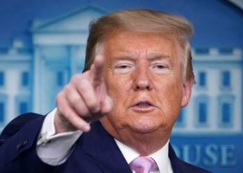 US President Donald Trump gestures as he speaks during the daily briefing on the novel coronavirus, COVID-19, in the Brady Briefing Room at the White House on April 1, 2020, in Washington, DC. (Photo by MANDEL NGAN / AFP)