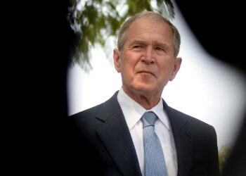 Former President George W. Bush visits the Theresanyo primary school in Gaborone, Botswana, during an official visit on April 4