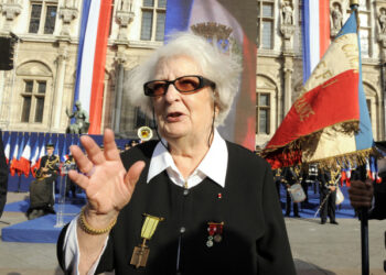 (FILES) In this file photo taken on August 25, 2009, former member of the French Resistance and widow of former resistance fighter Henri Rol-Tanguy, Cecile Rol-Tanguy attends a ceremony marking the 65th anniversary of Paris' liberation from Nazi occupation in front of Paris City Hall. - Cecile Rol-Tanguy, former member of the French Resistance, died at the age of 101-years-old on May 8, 2020, on the75th anniversary of the end of World War II in Europe, in a statement released by the family. (Photo by Bertrand GUAY / AFP)