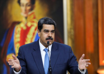 Venezuela's President Nicolas Maduro gestures as he speaks during a news conference at Miraflores Palace in Caracas, Venezuela February 14, 2020. REUTERS/Fausto Torrealba NO RESALES. NO ARCHIVES