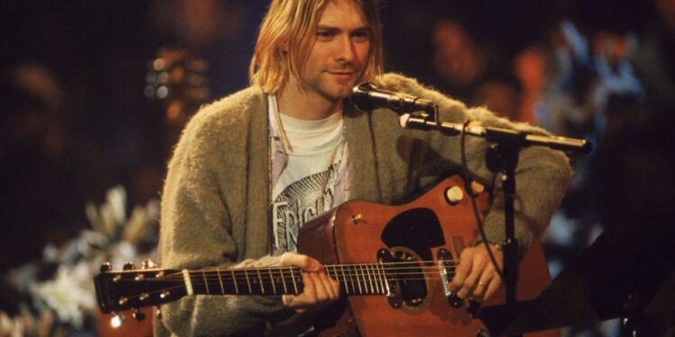 American singer and guitarist Kurt Cobain (1967 - 1994), performs with his group Nirvana at a taping of the television program 'MTV Unplugged,' New York, New York, Novemeber 18, 1993. (Photo by Frank Micelotta/Getty Images)