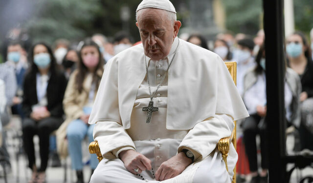 Pope Francis leads Holy Rosary prayer in Vatican gardens, at the Vatican May 30, 2020. Vatican Media/­Handout via REUTERS    ATTENTION EDITORS - THIS IMAGE WAS PROVIDED BY A THIRD PARTY.