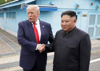 U.S. President Donald Trump meets with North Korean leader Kim Jong Un at the demilitarized zone separating the two Koreas, in Panmunjom, South Korea, June 30, 2019. REUTERS/Kevin Lamarque