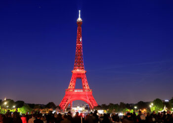 The Eiffel tower is illuminated during a light show to celebrate its 130th anniversary in Paris, France, May, 15, 2019. REUTERS/Gonzalo Fuentes