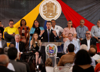 Venezuela's opposition leader Juan Guaido, who many nations have recognized as the country's rightful interim ruler, gestures as he speaks during a meeting in Caracas, Venezuela February 21, 2020. REUTERS/Manaure Quintero