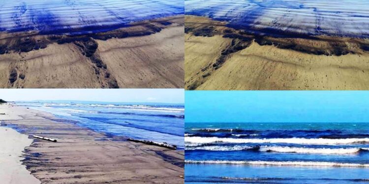 La Fundación Azul Ambientalistas denunció este #2Ago que en playas de Boca de Aroa, municipio Silva, estado Falcón un derrame de crudo que no fue precisado su procedencia abarca unos 4 kms y sigue extendiéndose | Fotos: Victoria González