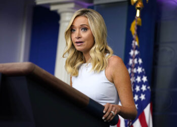 White House press secretary Kayleigh McEnany speaks during a press briefing at the White House, Wednesday, Aug. 19, 2020, in Washington. (AP Photo/Evan Vucci)