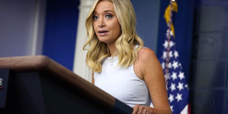 White House press secretary Kayleigh McEnany speaks during a press briefing at the White House, Wednesday, Aug. 19, 2020, in Washington. (AP Photo/Evan Vucci)