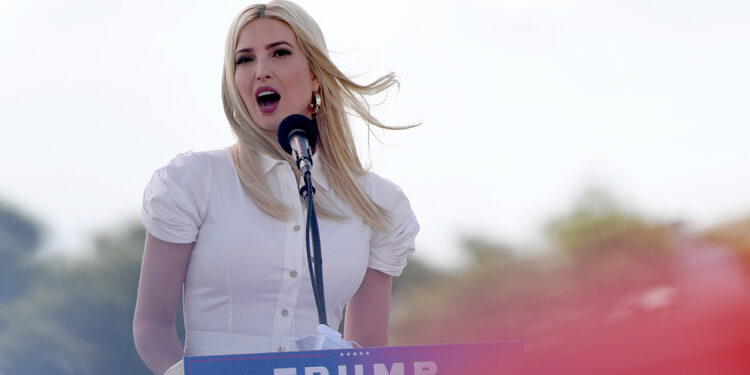 Ivanka Trump speaks to a crowd at a Trump rally at Nathan Benderson Park in Sarasota Tuesday afternoon