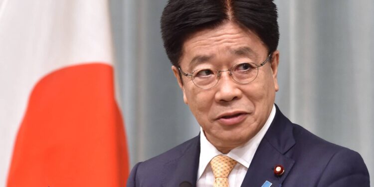 Japan's newly appointed Chief Cabinet Secretary Katsunobu Kato speaks as he announces a list of cabinet members during a press conference at the prime minister's office in Tokyo on September 16, 2020. - Yoshihide Suga became Japan's new prime minister earlier on September 16, with the former chief cabinet secretary expected to stick closely to policies championed by Shinzo Abe during his record-breaking tenure. (Photo by Kazuhiro NOGI / AFP)