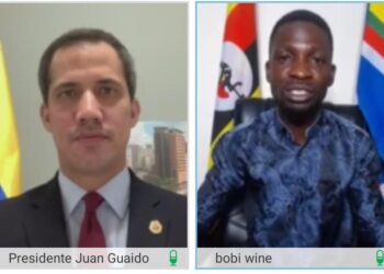 Pdte. (e) Juan Guaidó y el líder democrático de Uganda, Bobi Wine. Foto captura.