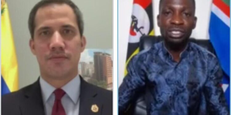 Pdte. (e) Juan Guaidó y el líder democrático de Uganda, Bobi Wine. Foto captura.