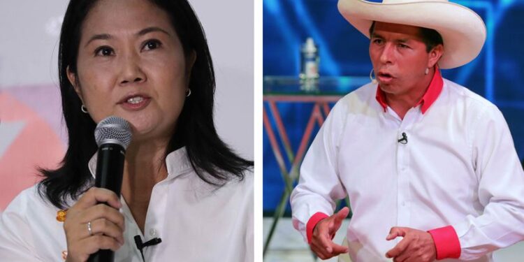 Keiko Fujimori y Pedro Castillo, candidatos por la presidencia de Perú.