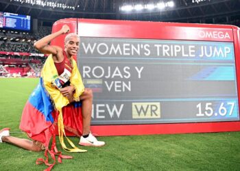 Yulimar Rojas. Medalla de oro récord olímpico triple salto, Tokio 2020. Foto EFE