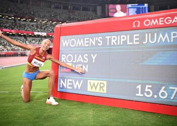 Yulimar Rojas. Medalla de oro récord olímpico triple salto, Tokio 2020. Foto EFE