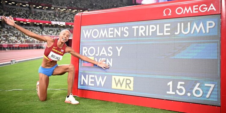 Yulimar Rojas. Medalla de oro récord olímpico triple salto, Tokio 2020. Foto EFE