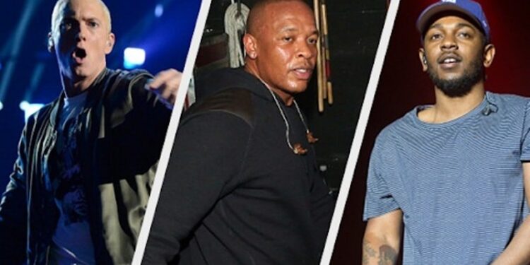 Dr. Dre, Eminem y Kendrick Lamar. Foto collage.