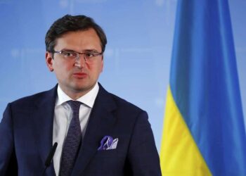 Ukrainian Foreign Minister Dmytro Kuleba attends a news conference with his German counterpart Heiko Maas after a news conference in Berlin, Germany, Tuesday, June 2, 2020. (Fabrizio Bensch/Pool via AP)