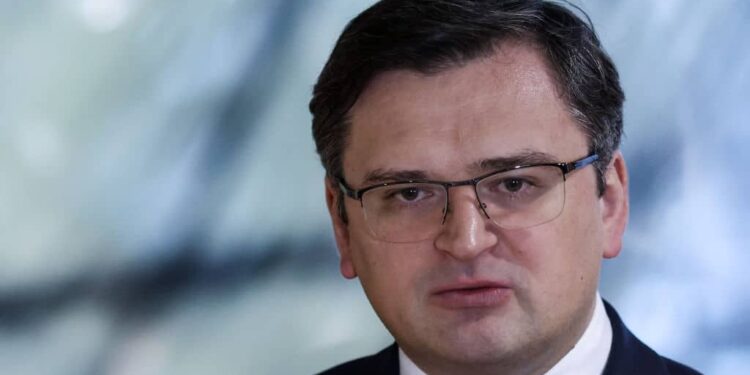 Ukrainian Foreign Minister Dmytro Kuleba attends a press conference after a Foreign Affairs Council meeting at the EU headquarters in Brussels on February 21, 2022. (Photo by Kenzo TRIBOUILLARD / AFP) (Photo by KENZO TRIBOUILLARD/AFP via Getty Images)