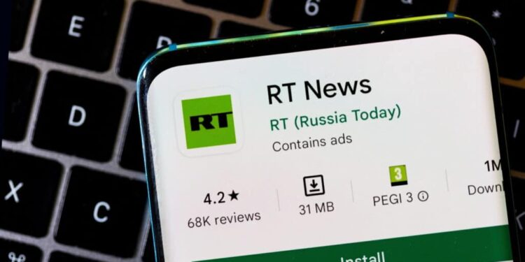 RT News (Russia Today) app is seen on a smartphone in this illustration taken February 27, 2022. REUTERS/Dado Ruvic/Illustration - RC29SS91H03Z