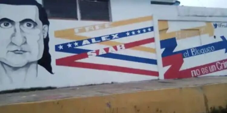 Mural a favor del testaferro de Maduro, Alex Saab. Foto Dexcy Guédez.