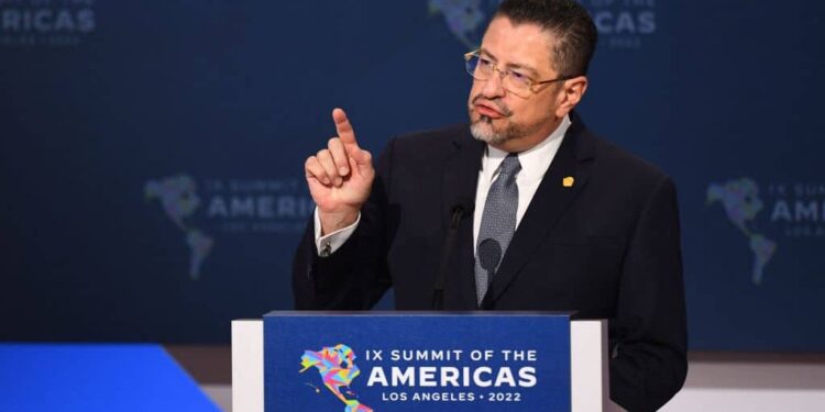 The President of Costa Rica, Rodrigo Chaves, speaks during plenary session of the 9th Summit of the Americas in Los Angeles, California, June 10, 2022. (Photo by Patrick T. FALLON / AFP) (Photo by PATRICK T. FALLON/AFP via Getty Images)