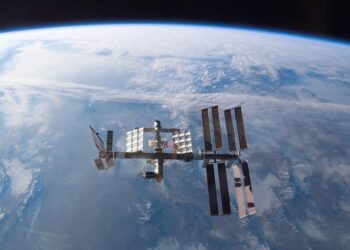 (FILES) This file photo provided by NASA on February 19, 2008 shows the International Space Station as seen from the US space shuttle Atlantis on February 18, 2008. - Russia has decided to quit the International Space Station "after 2024", the newly-appointed chief of Moscow's space agency told President Vladimir Putin on July 26, 2022. The announcement comes as tensions rage between the Kremlin and the West over Moscow's military intervention in Ukraine and several rounds of unprecedented sanctions against Russia. (Photo by Handout / NASA / AFP)