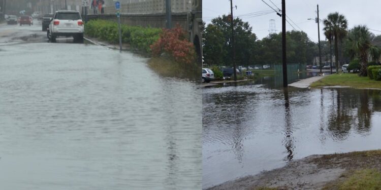 Calles inundadas en el vecindario de Charleston. Foto agencias.