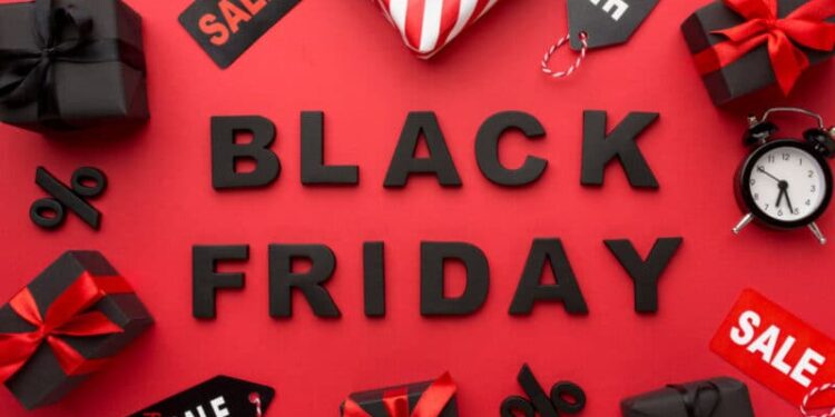 Black Friday y Navidad. Foto de archivo.