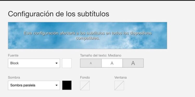 Configuración de subtítulos Netflix. Foto de archivo.