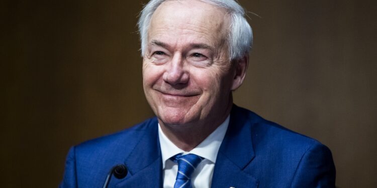 UNITED STATES - JUNE 22: Arkansas Gov. Asa Hutchinson, testifies during Senate Judiciary Committee hearing in Dirksen Building titled "Examining Federal Sentencing for Crack and Powder Cocaine," on Tuesday, June 22, 2021. (Photo By Tom Williams/CQ Roll Call via AP Images)