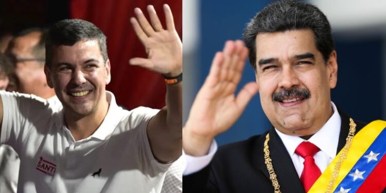 Santiago Peña, presidente electo de Paraguay, y Nicolás Maduro. Foto collage.