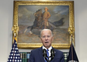 Washington (Usa), 21/07/2023.- US President Joe Biden speaks in the Roosevelt Room of the White House in Washington, DC, USA, 21 July 2023, delivering remarks on Artificial Intelligence. EFE/EPA/Yuri Gripas / POOL