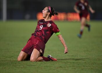 Venezuela's Deyna Castellanos celebrates after scoring against Uruguay during a friendly match ahead of the Santiago 2023 Pan American Games at the Olympic Stadium of the Central University of Venezuela (UCV) in Caracas on September 25, 2023. (Photo by YURI CORTEZ / AFP)