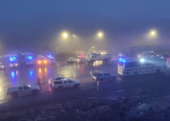 In this photo provided by MojNews on May 19, 2024, rescuers gather before heading towards the site of the "accident" involving a helicopter in the convoy of Iran's President in the Jolfa region of the western province of East Azerbaijan. (Photo by AZIN HAGHIGHI / MojNews / AFP)