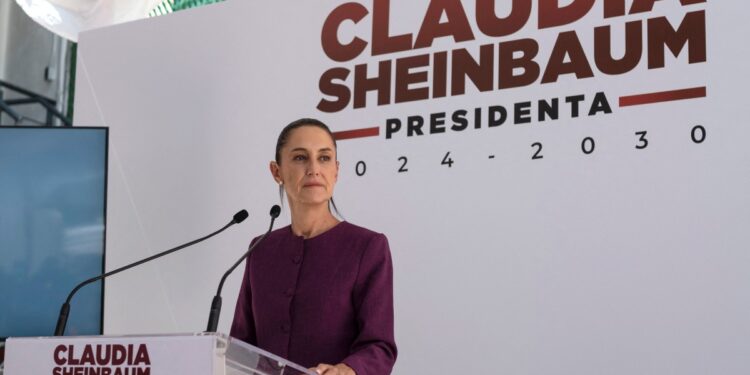 Mexico's President-elect Claudia Sheinbaum speaks during a press conference after a private meeting with a US delegation in Mexico City on June 11, 2024. (Photo by Yuri CORTEZ / AFP)