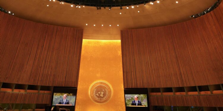 New York (United States), 26/09/2024.- Keir Starmer, Prime Minister of the United Kingdom, speaks during the General Debate of the 79th session of the United Nations General Assembly at United Nations Headquarters in New York, New York, USA, 26 September 2024. The annual high-level General Debate gathers world leaders from 24 to 28 September, and 30 September under the theme, 'Leaving no one behind: acting together for the advancement of peace, sustainable development and human dignity for present and future generations'. (Reino Unido, Nueva York) EFE/EPA/STEPHANI SPINDEL