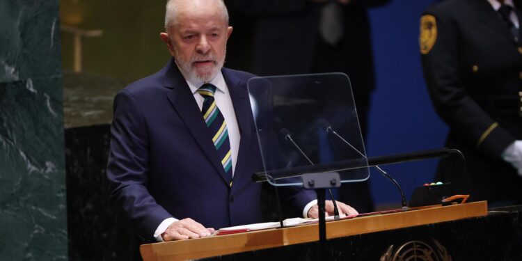 New York (United States), 24/09/2024.- Brazilian President Luiz Inacio Lula da Silva speaks during the General Debate of the 79th session of the United Nations General Assembly at United Nations Headquarters in New York, New York, USA, 24 September 2024. The annual high-level General Debate gathers world leaders from 24 to 28 September, and 30 September under the theme, 'Leaving no one behind: acting together for the advancement of peace, sustainable development and human dignity for present and future generations'. (Brasil, Nueva York) EFE/EPA/SARAH YENESEL