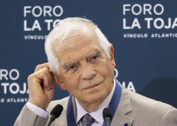 FOTODELDÍA O GROVE (PONTEVEDRA), 03/10/2024.- El Alto Representante para la Política Exterior de la UE, Josep Borrell, durante la rueda de prensa que ofreció en el marco del Foro de La Toja, que comienza este jueves en O Grove. EFE/Lavandeira jr