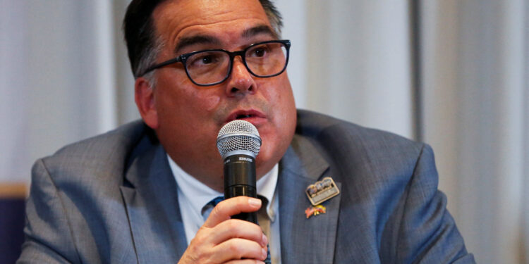 Francisco Palmieri, Charge d'Affairs at the U.S. Embassy in Bogota, speaks during a news conference of the presidential delegation of the U.S. for the inauguration of Colombian President Gustavo Petro, at the Grand Hyatt hotel in Bogota, Colombia, August 8, 2022. REUTERS/Mariana Grei