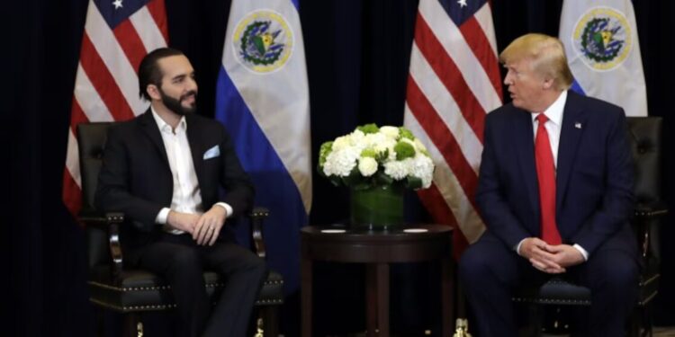 Nayib Bukele y Donald Trump, en la Embajada de Estados Unidos, en El Salvador, el 11 de noviembre de 2022.
Evan Vucci (AP)